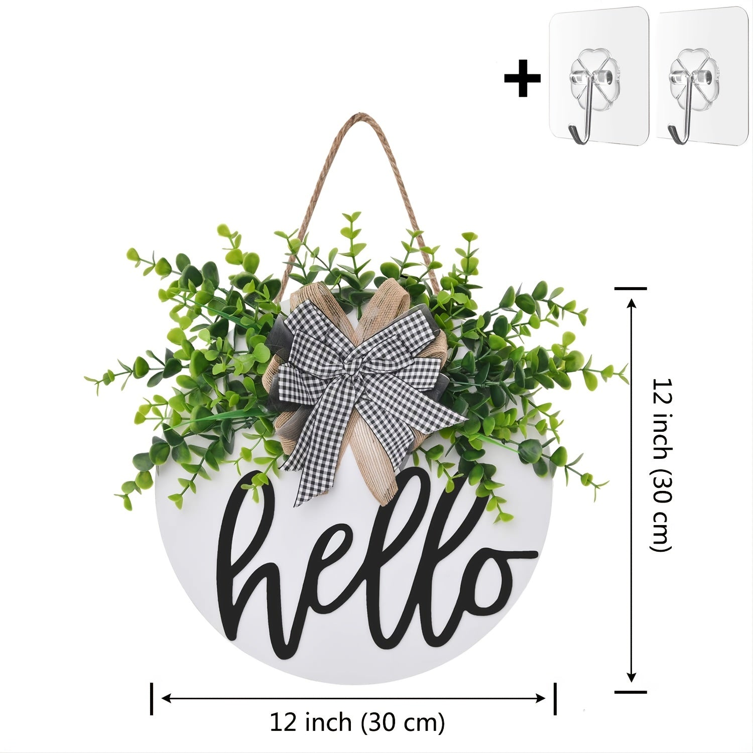 Hello Front Door Round Wooden Sign Hanging Welcome Sign Farmhouse Porch Spring