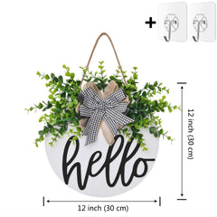 Hello Front Door Round Wooden Sign Hanging Welcome Sign Farmhouse Porch Spring