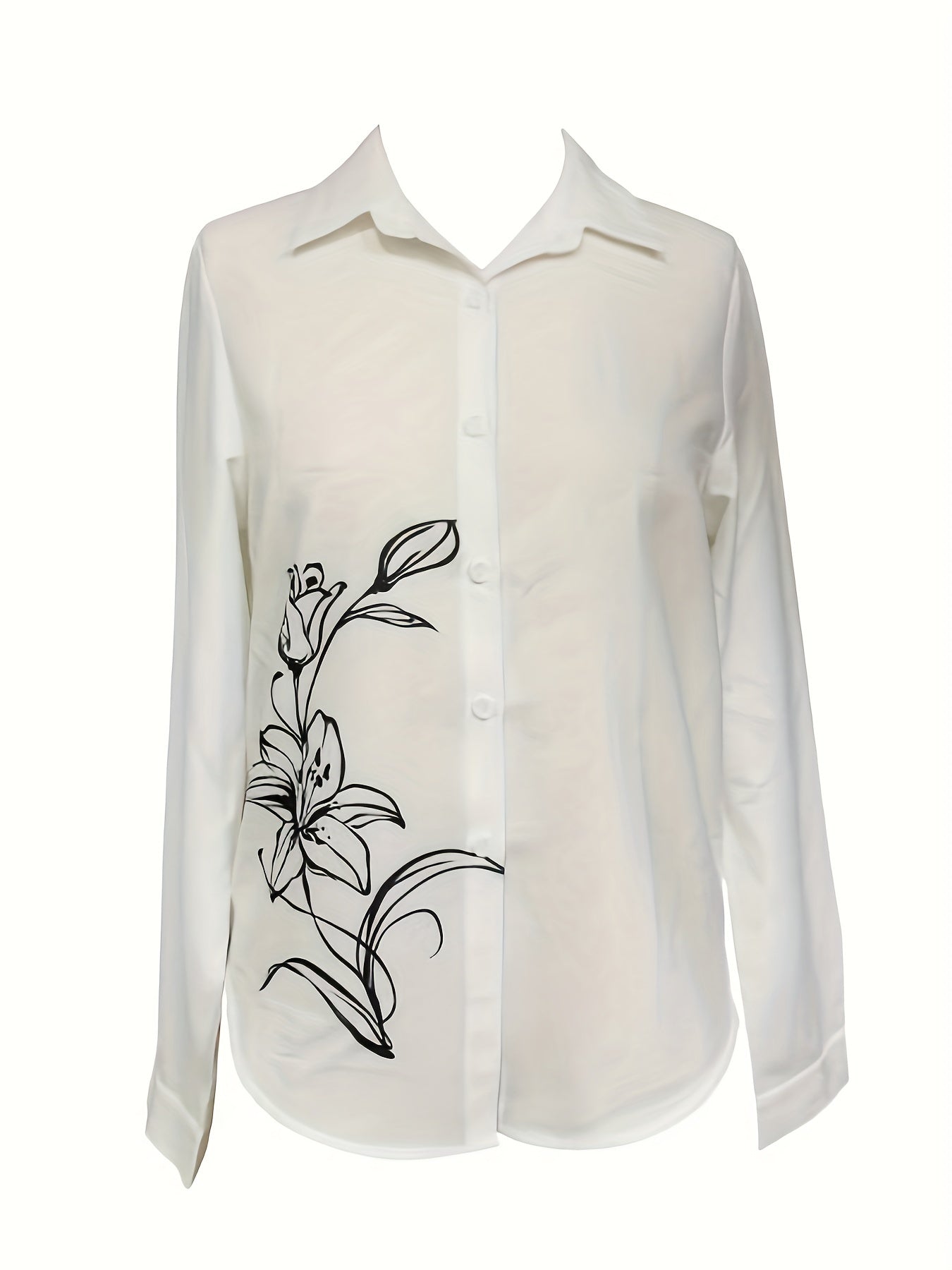  Floral Print Button Up Long Sleeve Blouse