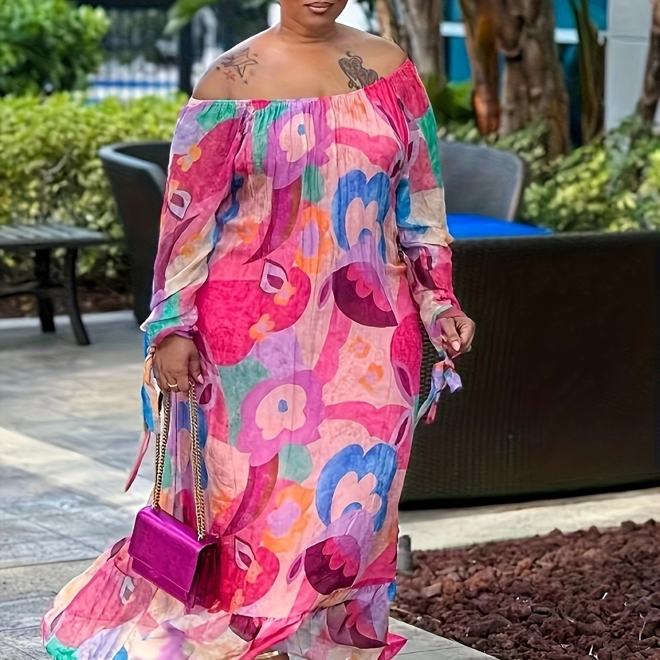Floral Print Off Shoulder Maxi Dress
