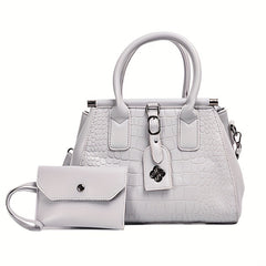 Crocodile Embossed Tote Satchel Bag With Purse For Work