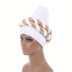 Sequin Twisted Braided Turban Elastic Head Wrap Pre tied Ramadan Hijab Women