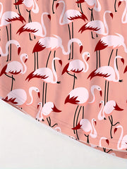  Flamingo Print Pajama Set Short Sleeve Top & Shorts Two Piece