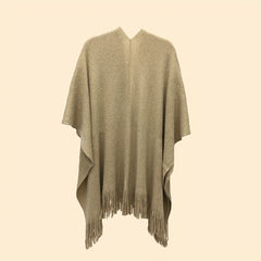 Light Tan Knit Shawl Tassel Sparkly Wraps Women's Windproof Warm Poncho Cape