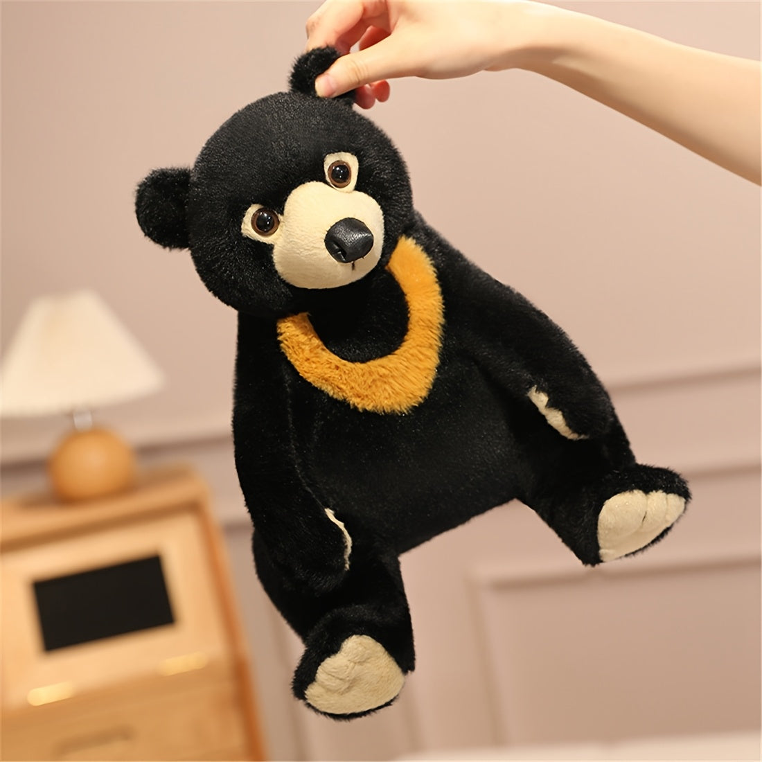 DOYOUDO Bear Plush Toy 9.84 Stuffed Animal Orange Collar Home Decor Birthday