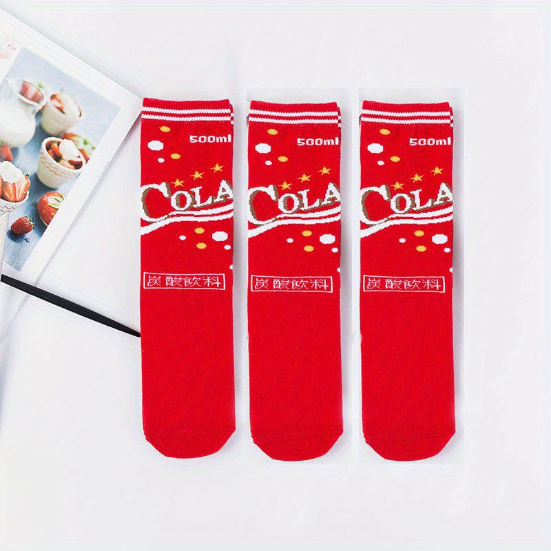 3 Pairs Cartoon Food Print Socks & Funny Mid Tube Socks Women's Stockings
