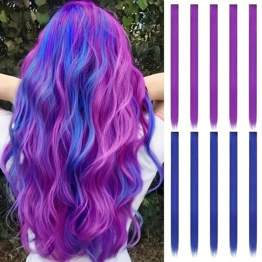 10pcs Girl's Colored Hair Extensions for Party Highlights Cosplay Hairpin