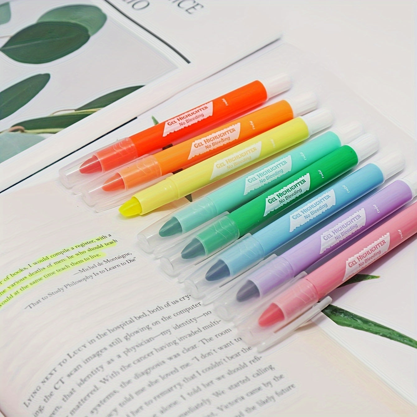 8pcs Neon Gel Highlighter Pens No Bleed No Smear