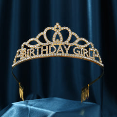 Rose Gold Rhinestone Tiara Headband Birthday Crown for Women Girls