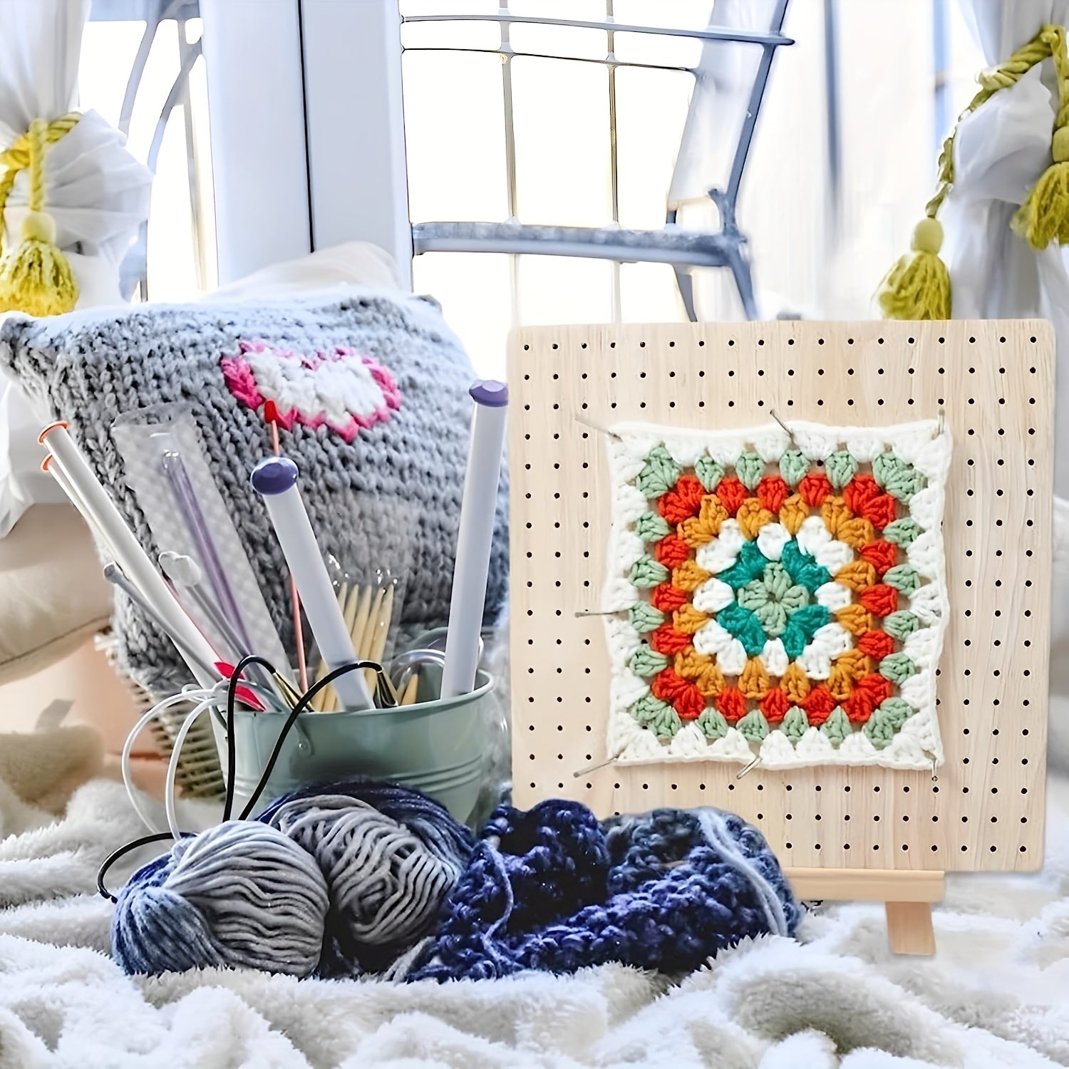Wooden Crochet Blocking Board Set with Pins for Knitting