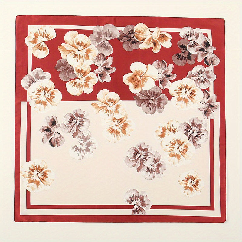 Vintage Petal Print Bandana Block Satin Square Scarf Silk Shawl Women
