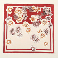 Vintage Petal Print Bandana Block Satin Square Scarf Silk Shawl Women