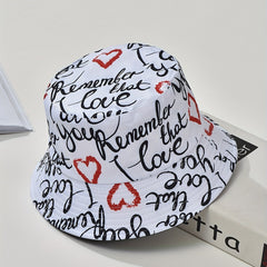 Paisley Print Bucket Hat Letter Graffiti Print Basin Hat Casual Sunscreen Fisher