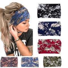 Boho Wide Knot Hair Scarf Floral Printed Headband