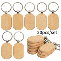 20pcs Blank Wooden Tag Keychain Engraved Keyring