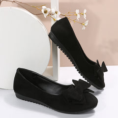 Women's Bowknot Slip On Flat Shoes Soft Sole Non-slip Casual Micro Suede Shoes