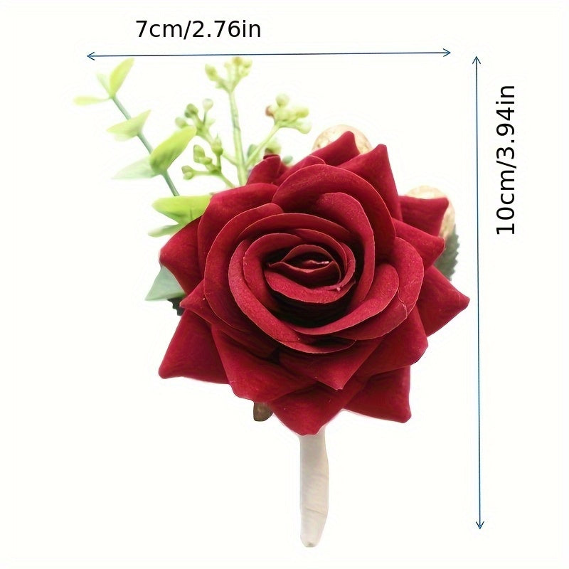 2pcs Bohemian Rose Corsage & Bracelet Set for Wedding & Party Decorations