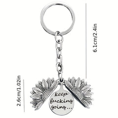 Engraved Sunflower Charm Keychain Pendant - Christmas Gift