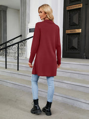  Solid Button Long Sleeve Open Front Cardigan
