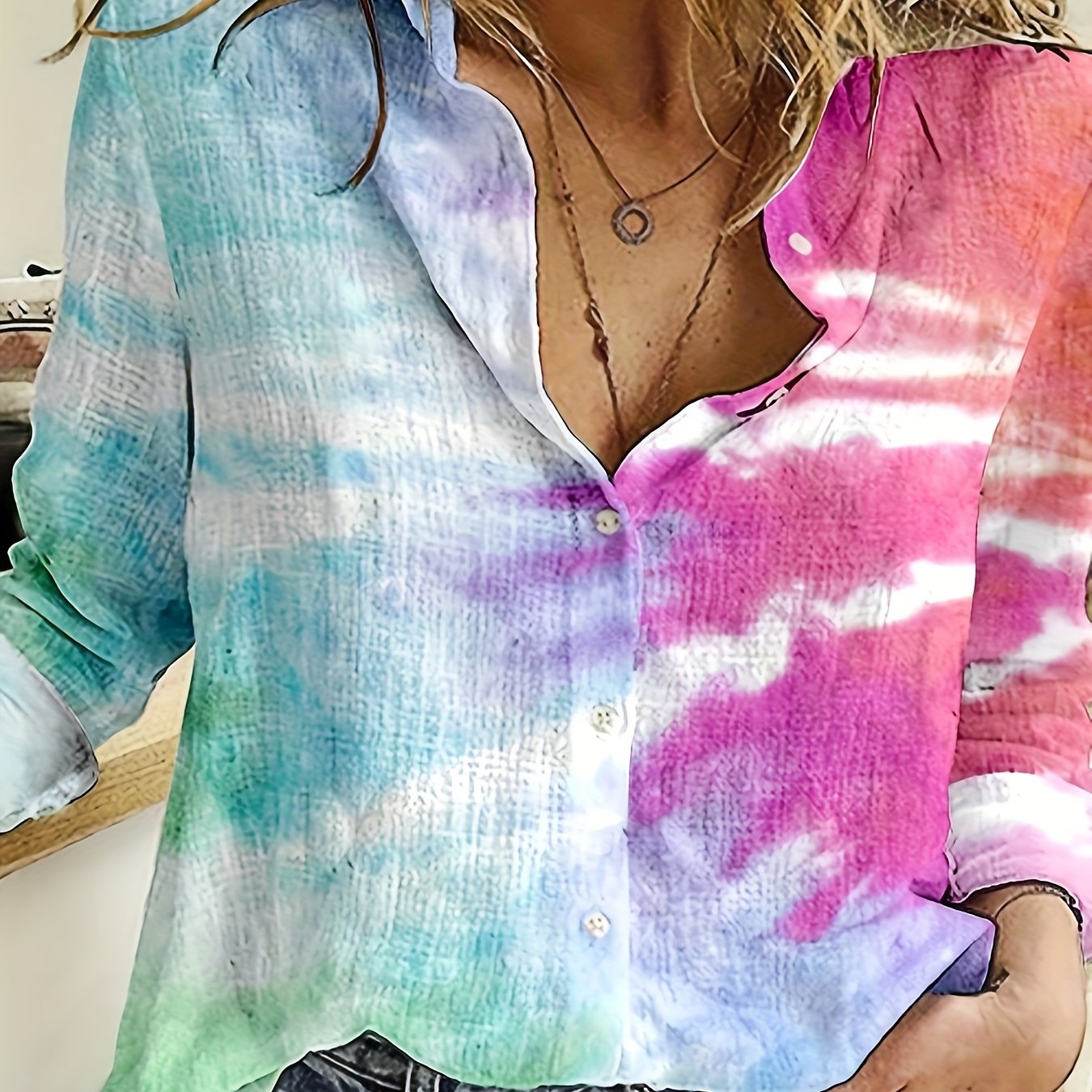  Tie Dye Button Up Long Sleeve Shirt