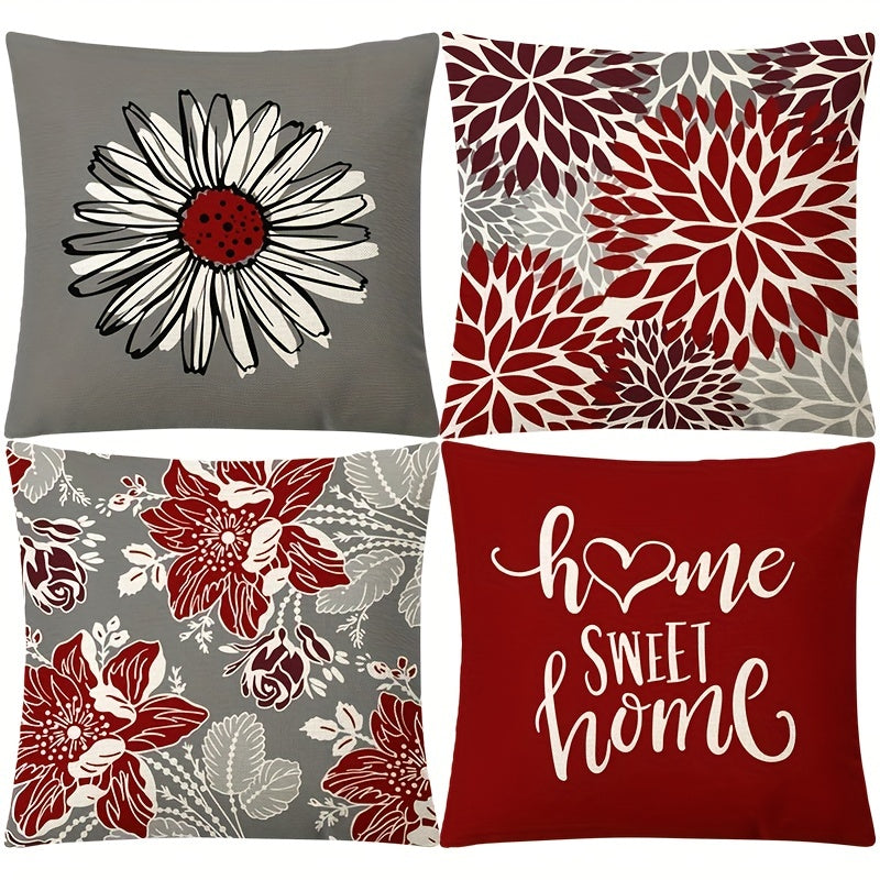 Daisy Flower Linen Cushion Cover Digital Printed Pillow Case
