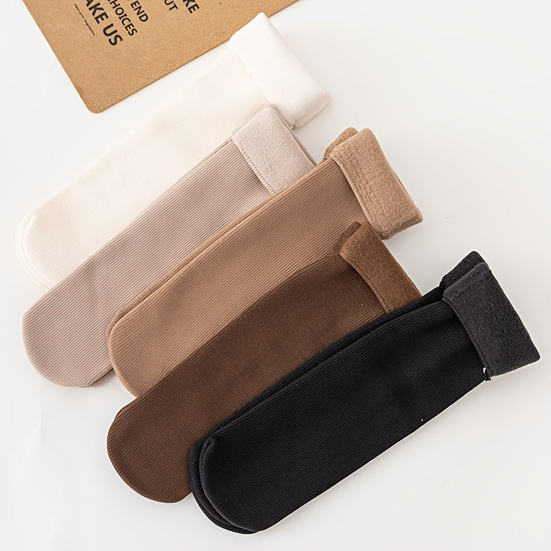 5 Pairs Fuzzy Crew Socks Women's Stockings & Hosiery