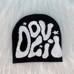 Y2K Knitted Beanie Hip Hop Letter Jacquard Warm Skull Cap