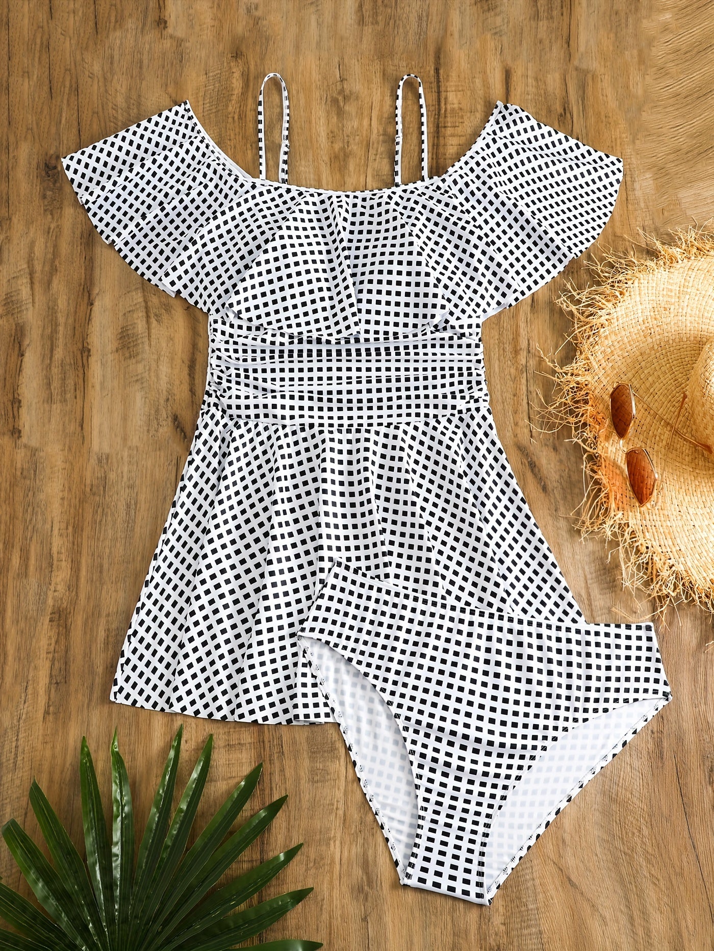  Cold Shoulder Ruffle Tankini Set with Panty Swimsuit
