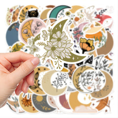 50 Sheets Waterproof Moon & Flower Reusable Sticker