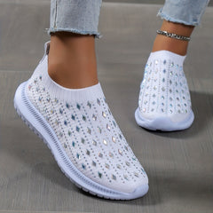 Women's Rhinestone Knit Slip-On Sock Shoes