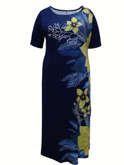  Floral Print Round Neck Maxi Dress
