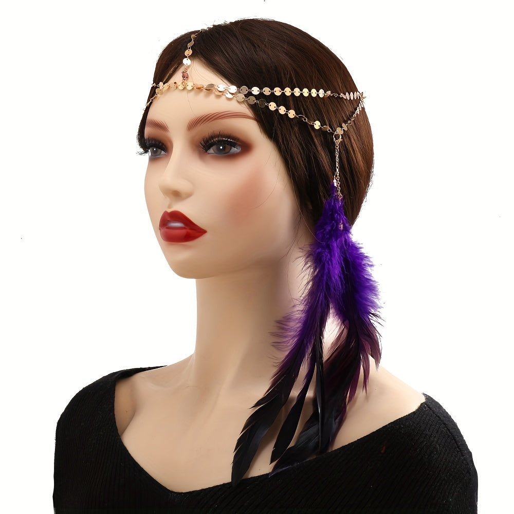 Boho Head Chain With Feather Pendant Hair Accessories For Women