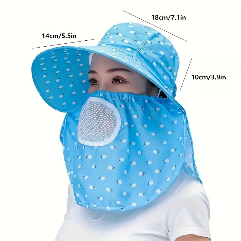 Floral Print Wide Brim Sun Hat with Neck Flap