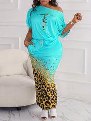  Women's Casual Two Piece Set Letter Print Top & Maxi Skirt
