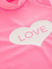 Girls 3pcs Swimsuit Long Sleeve Top & Shorts & Swim Cap LOVE Heart Pattern