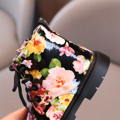 Girls Flower Print Ankle Boots Outdoor Shoes For Toddler