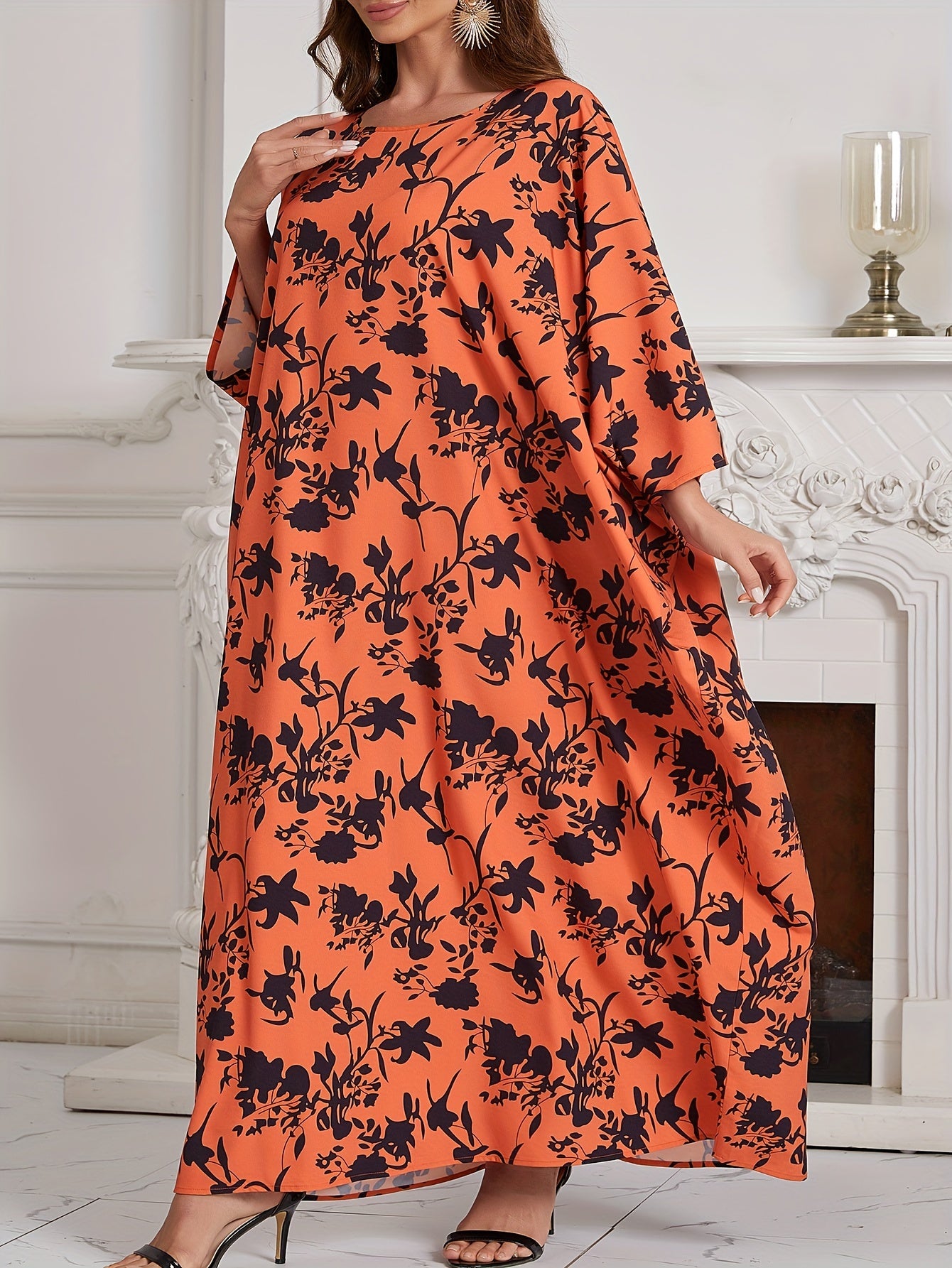 Floral Print Maxi Kaftan Dress Plus Size