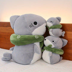 Plush Shark Green Scarf Soft Grey Ugly Stuffed Animal Desktop Sofa Decor
