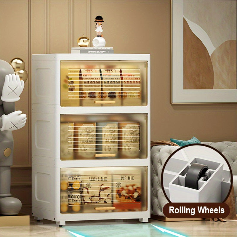 Plastic Storage Cabinet w/ Doors & Lids Easy Assembly Stackable Storage Bin