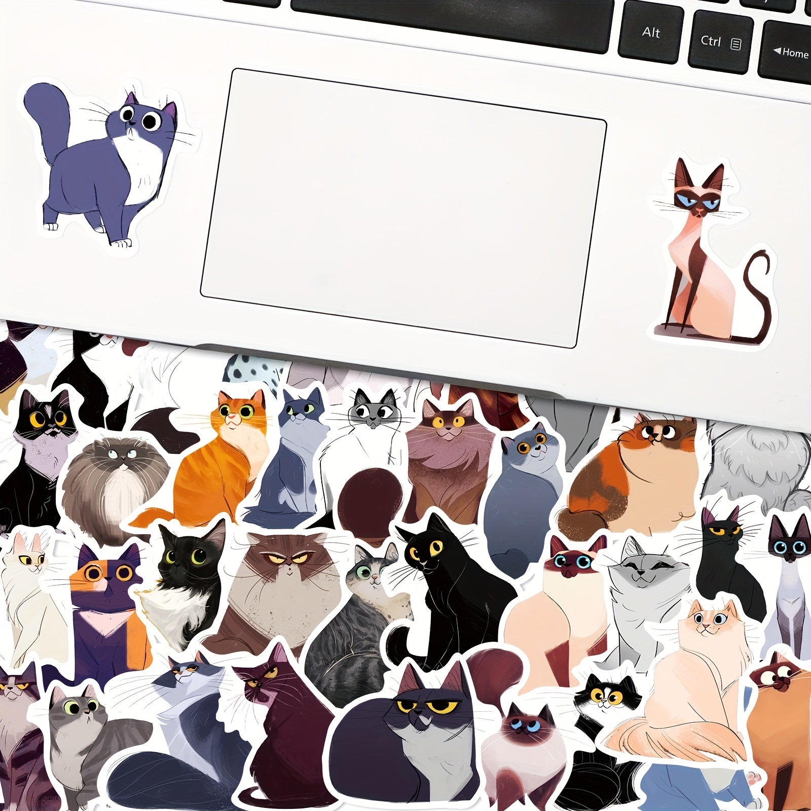 50pcs Cartoon Cat Waterproof Stickers Realistic Doodle Mixed Vinyl Stickers