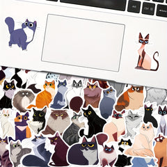 50pcs Cartoon Cat Waterproof Stickers Realistic Doodle Mixed Vinyl Stickers