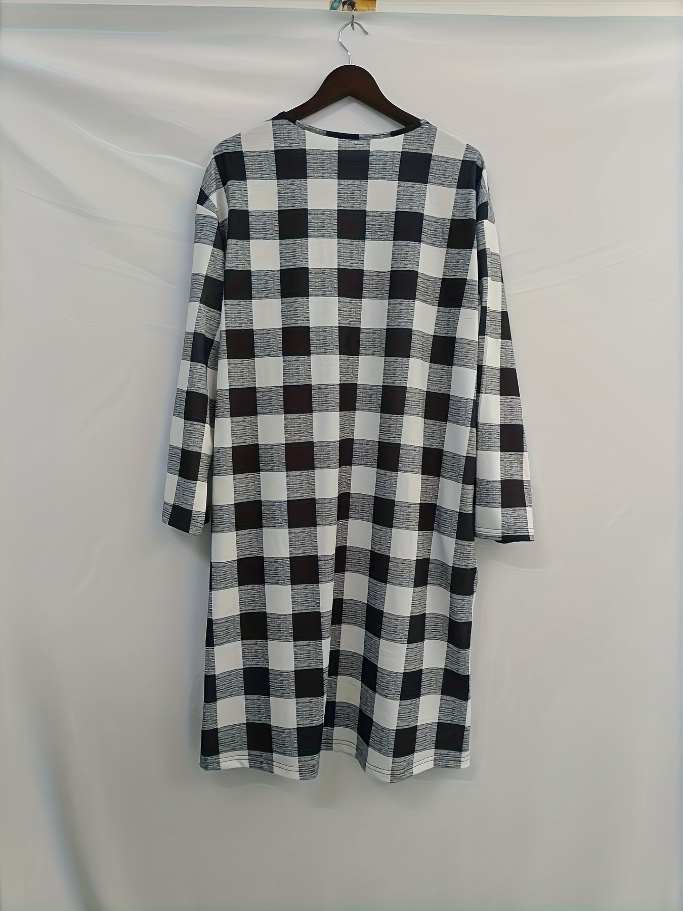  Gingham Print Button-Up Cardigan