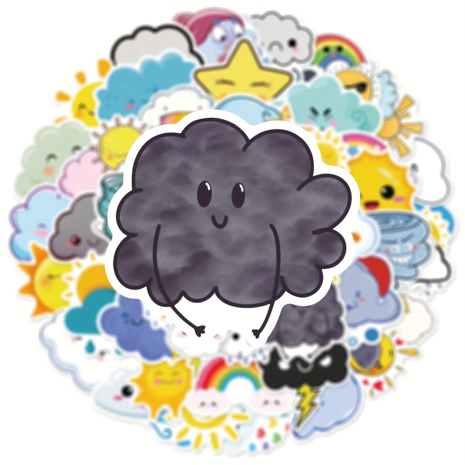 50 Weather Doodle Stickers, Waterproof Stickers for Bottles & Phone