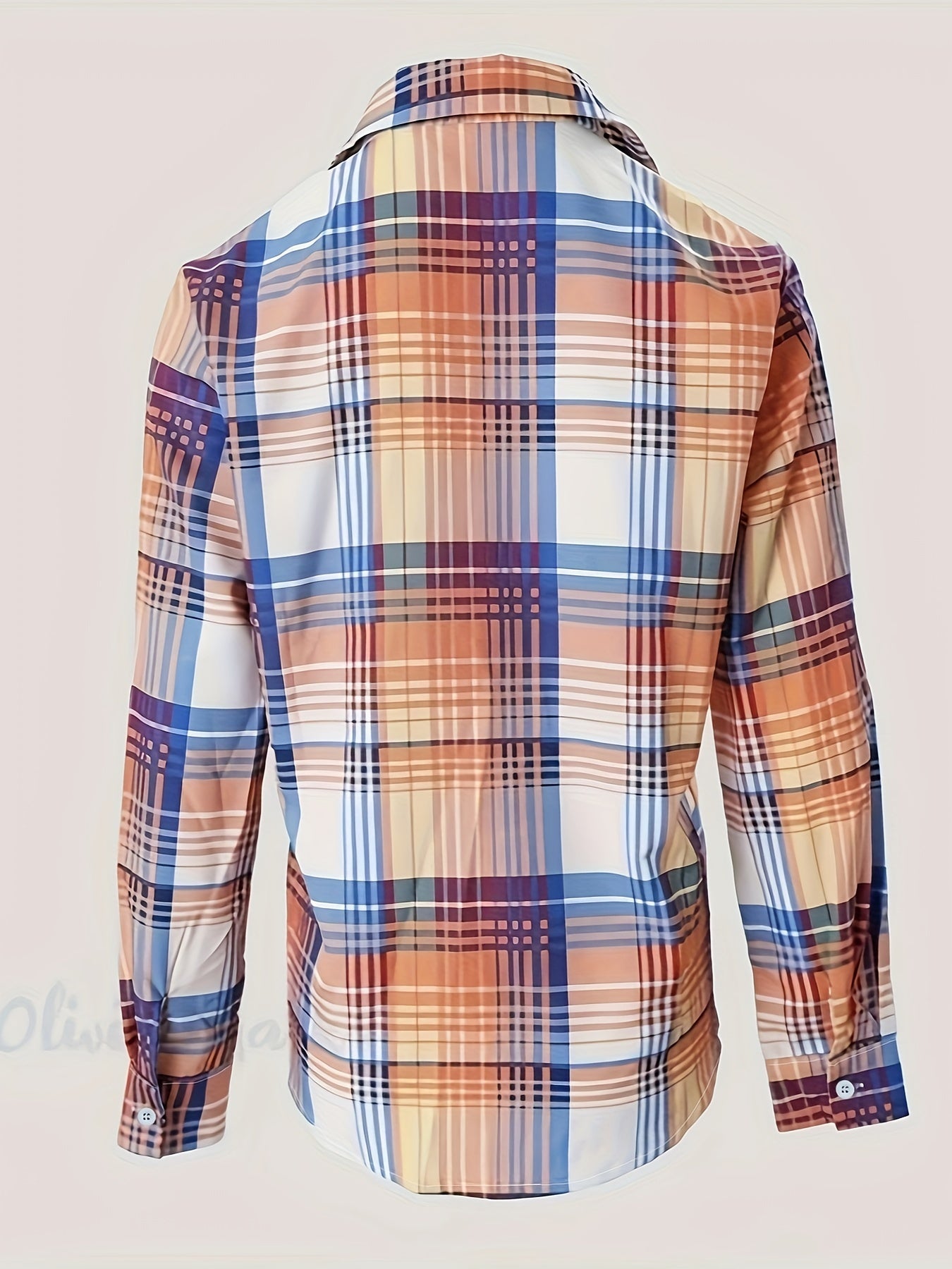  Plaid Print Button Up Collar Blouse