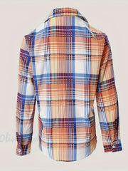  Plaid Print Button Up Collar Blouse