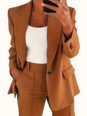  Women's Solid Lapel Collar Blazer