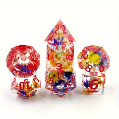 7pcs Transparent Flower Resin Dice Game Accessories