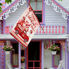 Valentines House Flag Red Truck Flag For Outside Decorative Holiday Banner