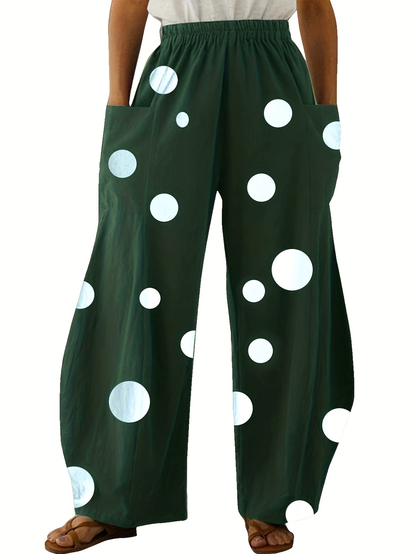  Polka Dot High Waist Wide Leg Pants