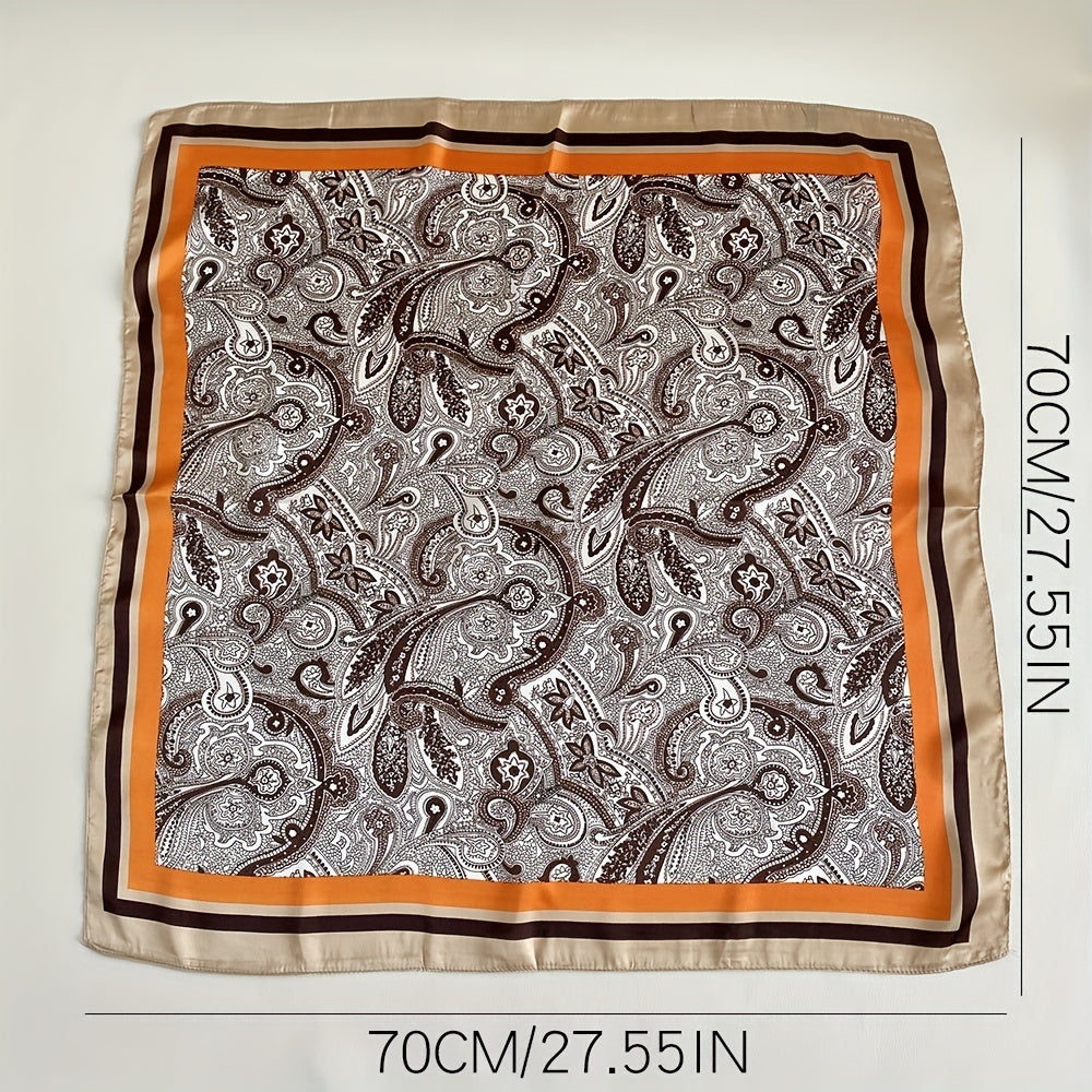 Flower Paisley Print Bandana Square Scarf Satin Neckerchief